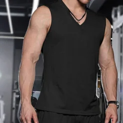 Men's T shirt Hiking Vest Sleeveless V Neck Tank Top Sleeveless Shirt Vest Top Outdoor Quick Dry Soft Sweat wicking Polyester Black Green Apricot Climbing Camping / Hiking / Caving Traveling