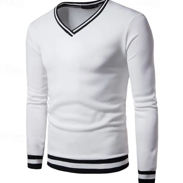 Men's T Shirt Knit Tee Long Sleeve V Neck Winter Spring & Fall Solid Color Knitwear V Neck Casual Daily Black White Yellow Top Tee for Men