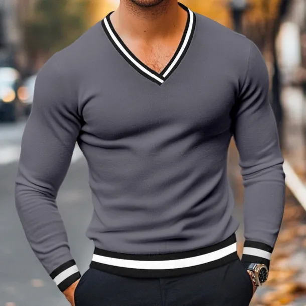 Men's T Shirt Knit Tee Long Sleeve V Neck Winter Spring & Fall Solid Color Knitwear V Neck Casual Daily Black White Yellow Top Tee for Men