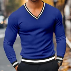 Men's T Shirt Knit Tee Long Sleeve V Neck Winter Spring & Fall Solid Color Knitwear V Neck Casual Daily Black White Yellow Top Tee for Men