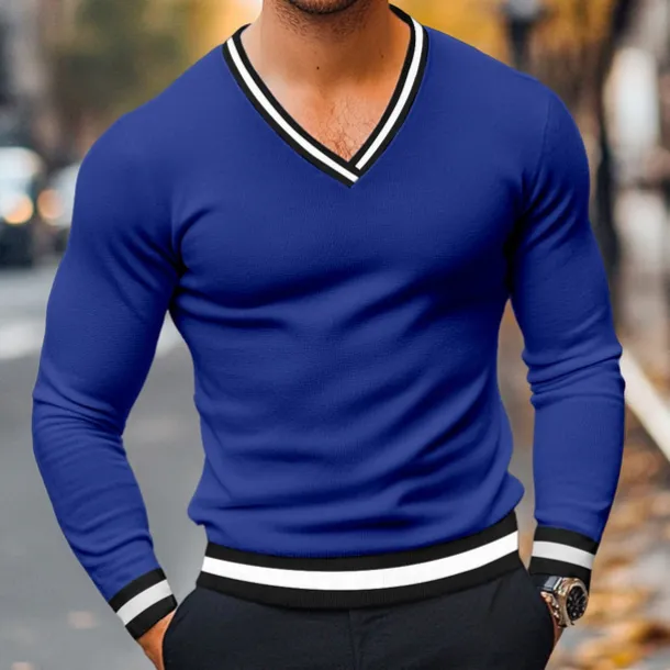 Men's T Shirt Knit Tee Long Sleeve V Neck Winter Spring & Fall Solid Color Knitwear V Neck Casual Daily Black White Yellow Top Tee for Men