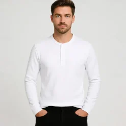 Men's T Shirt Long Sleeve Solid Neutral Daily Casual Button Up Henley School Home Work All Seasons Deep Green Dark Grey Black Henley T-Shirt