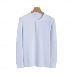 Men's T Shirt Long Sleeve Solid Neutral Daily Casual Button Up Henley School Home Work All Seasons Deep Green Dark Grey Black Henley T-Shirt