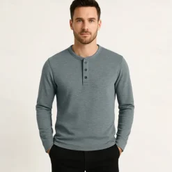 Men's T Shirt Long Sleeve Solid Neutral Daily Casual Button Up Henley School Home Work All Seasons Deep Green Dark Grey Black Henley T-Shirt