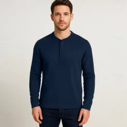 Men's T Shirt Long Sleeve Solid Neutral Daily Casual Button Up Henley School Home Work All Seasons Deep Green Dark Grey Black Henley T-Shirt