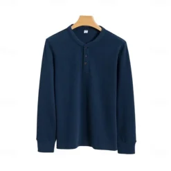 Men's T Shirt Long Sleeve Solid Neutral Daily Casual Button Up Henley School Home Work All Seasons Deep Green Dark Grey Black Henley T-Shirt