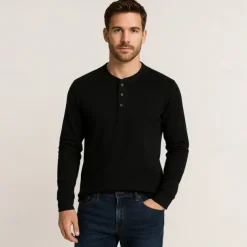 Men's T Shirt Long Sleeve Solid Neutral Daily Casual Button Up Henley School Home Work All Seasons Deep Green Dark Grey Black Henley T-Shirt