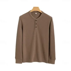 Men's T Shirt Long Sleeve Solid Neutral Daily Casual Button Up Henley School Home Work All Seasons Deep Green Dark Grey Black Henley T-Shirt