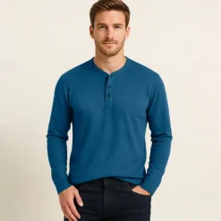 Men's T Shirt Long Sleeve Solid Neutral Daily Casual Button Up Henley School Home Work All Seasons Deep Green Dark Grey Black Henley T-Shirt