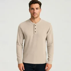 Men's T Shirt Long Sleeve Solid Neutral Daily Casual Button Up Henley School Home Work All Seasons Deep Green Dark Grey Black Henley T-Shirt