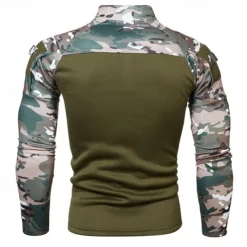 Men's T shirt Long Sleeve Quarter Zip Tee Tshirt Muscle T-Shirt Bodybuilding Stretch Tee Outdoor Quick Dry Workout Soft Sweat wicking Polyester Camo Black Army Green Light Grey Gym Climbing Camping