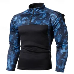 Men's T shirt Long Sleeve Quarter Zip Tee Tshirt Muscle T-Shirt Bodybuilding Stretch Tee Outdoor Quick Dry Workout Soft Sweat wicking Polyester Camo Black Army Green Light Grey Gym Climbing Camping