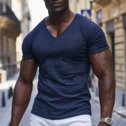 Men's T Shirt Moisture Wicking Shirts Bamboo T-shirt Short Sleeve V Neck Summer Plain Sports Basic Casual Classic Style Casual Light Blue Black White Top Tee for Men