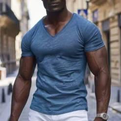 Men's T Shirt Moisture Wicking Shirts Bamboo T-shirt Short Sleeve V Neck Summer Plain Sports Basic Casual Classic Style Casual Light Blue Black White Top Tee for Men