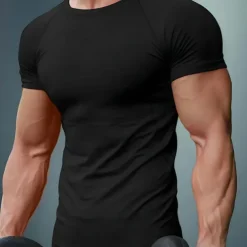 Men's T Shirt Muscle Shirt Moisture Wicking Shirts Short Sleeve Crew Neck Summer Plain Sports Fashion Lightweight Classic Style Vacation Casual Holiday Red black Black White Top Tee for Men