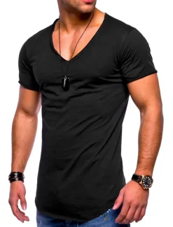 Men's T shirt Short Sleeve Solid Color V-neck Casual Daily Tops Basic Casual / Summer
