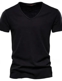 Men's T shirt Short Sleeve Solid Color V-neck Casual Daily Tops Basic Casual / Summer