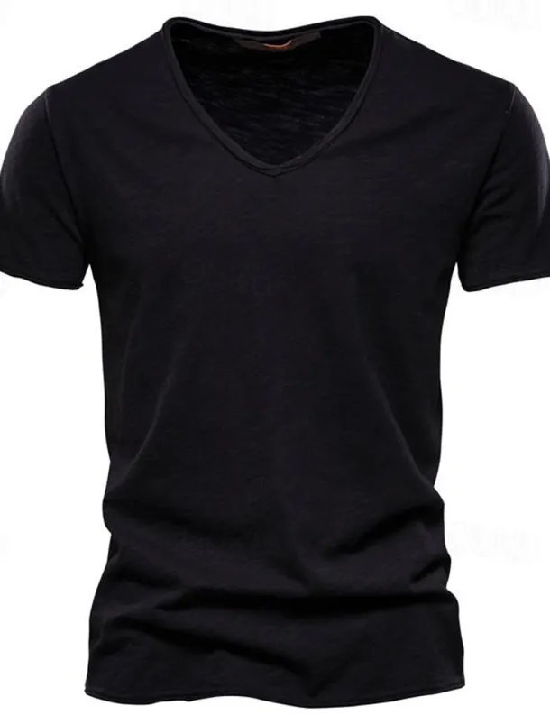 Men's T shirt Short Sleeve Solid Color V-neck Casual Daily Tops Basic Casual / Summer