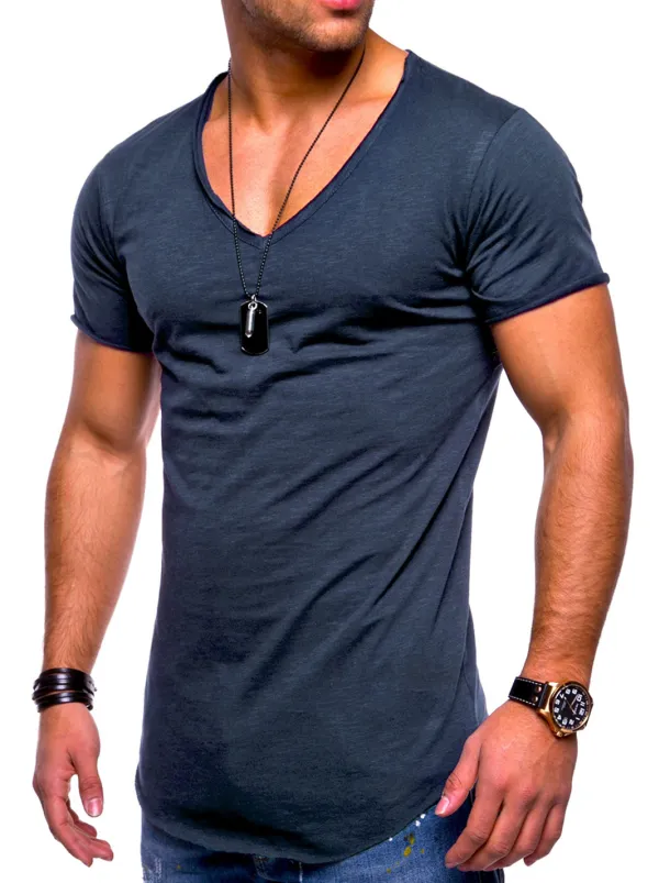 Men's T shirt Short Sleeve Solid Color V-neck Casual Daily Tops Basic Casual / Summer