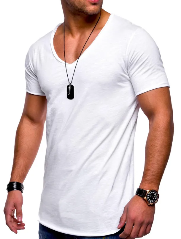 Men's T shirt Short Sleeve Solid Color V-neck Casual Daily Tops Basic Casual / Summer