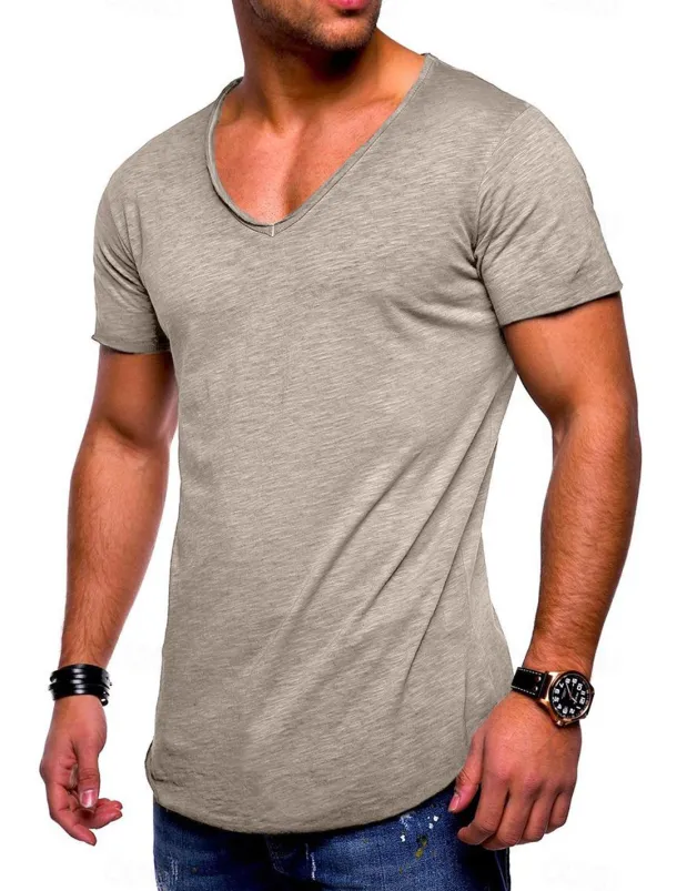 Men's T shirt Short Sleeve Solid Color V-neck Casual Daily Tops Basic Casual / Summer