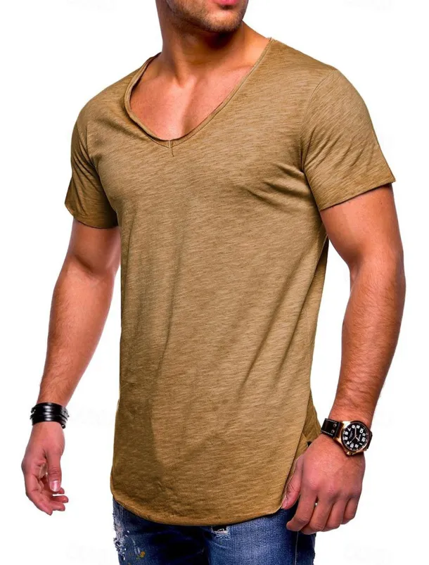 Men's T shirt Short Sleeve Solid Color V-neck Casual Daily Tops Basic Casual / Summer