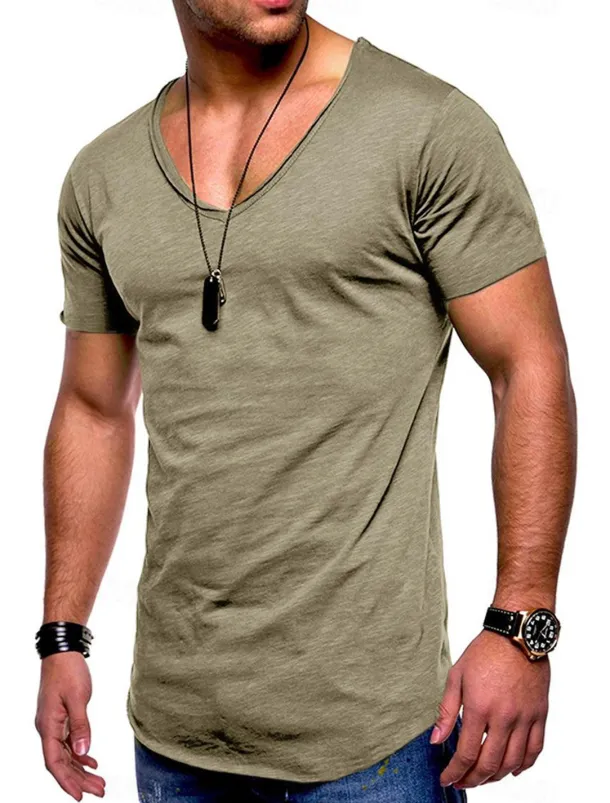 Men's T shirt Short Sleeve Solid Color V-neck Casual Daily Tops Basic Casual / Summer