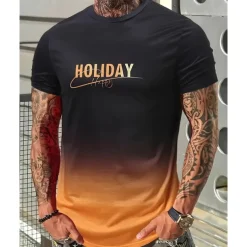 Men's T shirt Short Sleeve Crew Neck Tee Tshirt Muscle T-Shirt Short Sleeve Shirt Outdoor Quick Dry Workout Soft Sweat wicking Polyester Patchwork Red Blue Orange Gym Climbing Camping / Hiking