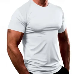Men's T shirt Short Sleeve Crew Neck Tee Tshirt Muscle T-Shirt Short Sleeve Shirt Outdoor Quick Dry Workout Soft Sweat wicking Polyester Black White Navy Blue Gym Climbing Camping / Hiking / Caving