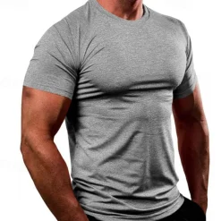 Men's T shirt Short Sleeve Crew Neck Tee Tshirt Muscle T-Shirt Short Sleeve Shirt Outdoor Quick Dry Workout Soft Sweat wicking Polyester Black White Navy Blue Gym Climbing Camping / Hiking / Caving