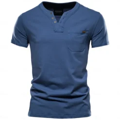 Men's T Shirt Short Sleeve V Neck Summer All Seasons Solid Color Daily Casual Daily Casual Pocket V Neck Vacation Causal Casual Light Blue Black White Top Tee for Men