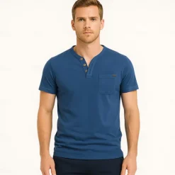 Men's T Shirt Short Sleeve V Neck Summer All Seasons Solid Color Daily Casual Daily Casual Pocket V Neck Vacation Causal Casual Light Blue Black White Top Tee for Men