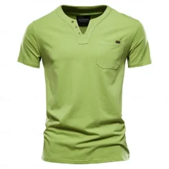 Men's T Shirt Short Sleeve V Neck Summer All Seasons Solid Color Daily Casual Daily Casual Pocket V Neck Vacation Causal Casual Light Blue Black White Top Tee for Men