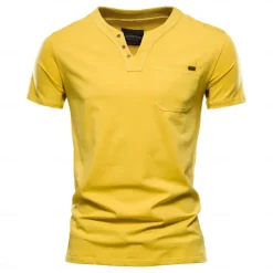 Men's T Shirt Short Sleeve V Neck Summer All Seasons Solid Color Daily Casual Daily Casual Pocket V Neck Vacation Causal Casual Light Blue Black White Top Tee for Men