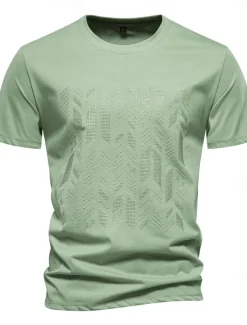 Men's T Shirt Short Sleeve Crew Neck Summer Spring Geometric Knitwear Vacation Vintage Embroidered Embroidery School Training Outdoor Black White Light Green Top Tee for Men