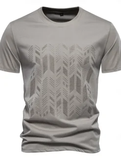 Men's T Shirt Short Sleeve Crew Neck Summer Spring Geometric Knitwear Vacation Vintage Embroidered Embroidery School Training Outdoor Black White Light Green Top Tee for Men