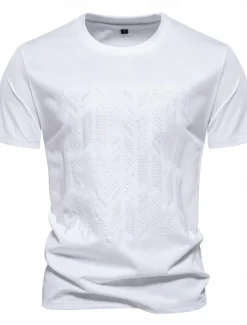 Men's T Shirt Short Sleeve Crew Neck Summer Spring Geometric Knitwear Vacation Vintage Embroidered Embroidery School Training Outdoor Black White Light Green Top Tee for Men