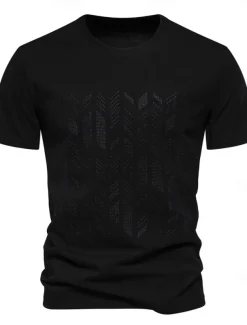 Men's T Shirt Short Sleeve Crew Neck Summer Spring Geometric Knitwear Vacation Vintage Embroidered Embroidery School Training Outdoor Black White Light Green Top Tee for Men