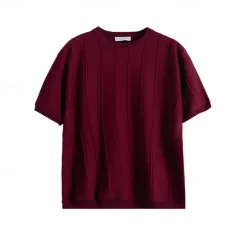 Men's T Shirt Short Sleeve Crew Neck Summer Spring Vertical Stripes Knitwear Elegant Vacation Knitting School Vacation Home Dark Red Black White Top Tee for Men