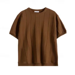 Men's T Shirt Short Sleeve Crew Neck Summer Spring Vertical Stripes Knitwear Elegant Vacation Knitting School Vacation Home Dark Red Black White Top Tee for Men