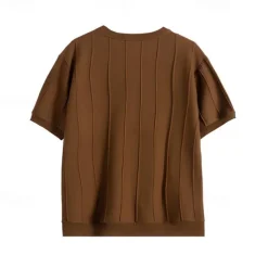 Men's T Shirt Short Sleeve Crew Neck Summer Spring Vertical Stripes Knitwear Elegant Vacation Knitting School Vacation Home Dark Red Black White Top Tee for Men