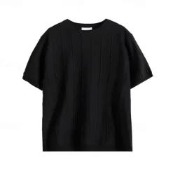 Men's T Shirt Short Sleeve Crew Neck Summer Spring Vertical Stripes Knitwear Elegant Vacation Knitting School Vacation Home Dark Red Black White Top Tee for Men