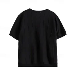 Men's T Shirt Short Sleeve Crew Neck Summer Spring Vertical Stripes Knitwear Elegant Vacation Knitting School Vacation Home Dark Red Black White Top Tee for Men