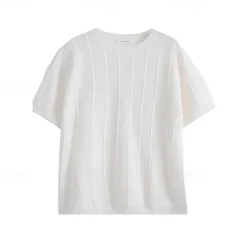 Men's T Shirt Short Sleeve Crew Neck Summer Spring Vertical Stripes Knitwear Elegant Vacation Knitting School Vacation Home Dark Red Black White Top Tee for Men