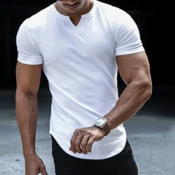 Men's T Shirt Short Sleeve V Neck Summer Plain Fashion Classic Comfortable Street Casual Sports Black White Pink Top Tee for Men