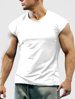Men's T Shirt Tank Top Moisture Wicking Shirts Sleeveless Crew Neck Summer Plain Sports Fashion Lightweight Vacation Casual Holiday Black White Army Green Top Tee for Men