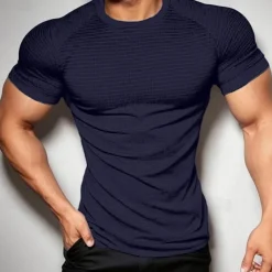 Men's T shirt Tee Gym Shirt Men Tops V Neck Short Sleeve Sport Casual Daily Gym Quick dry Soft Plain Black Navy Blue Activewear Fashion Basic