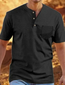 Men's T shirt Tee Henley Shirt Tee Top Plain Henley Street Vacation Short Sleeves Clothing Apparel Fashion Designer Basic
