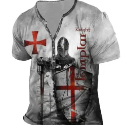 Men's T shirt Tee Henley Shirt Tee Designer Basic Casual Shirt Graphic Templar Cross Knights Templar Cross Short Sleeve Shirt Blue Purple Brown Outdoor Daily Sports Henley Summer Clothing Apparel 3D