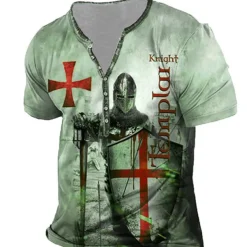 Men's T shirt Tee Henley Shirt Tee Designer Basic Casual Shirt Graphic Templar Cross Knights Templar Cross Short Sleeve Shirt Blue Purple Brown Outdoor Daily Sports Henley Summer Clothing Apparel 3D